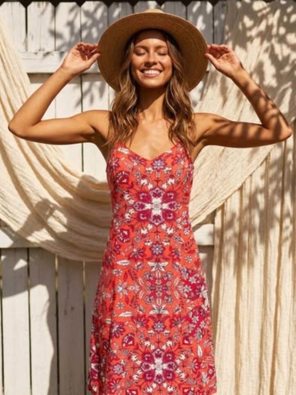 Old Navy Women's Floral Sundress Size Small Red Sleeveless Midi Dress